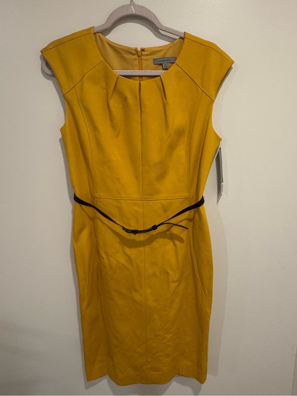 Classiques Entier Mustard Sleeveless Sheath Dress with Black Belt NEW-SIZE 12